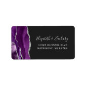 シックな紫色のシルバーダークウェディングRSVPセルフアドレス ラベル (正面)