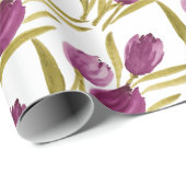 シックな紫色のチューリップの水色 ラッピングペーパー (ロールコーナー)