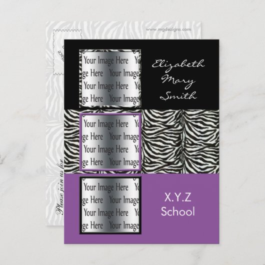 シックな紫色のトリプルフォトグラディション招待状 インビテーションポストカード (正面/裏面)