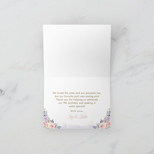 シックな紫色のピンクのフローラの部族の森林の動物 サンキューカード (内部)