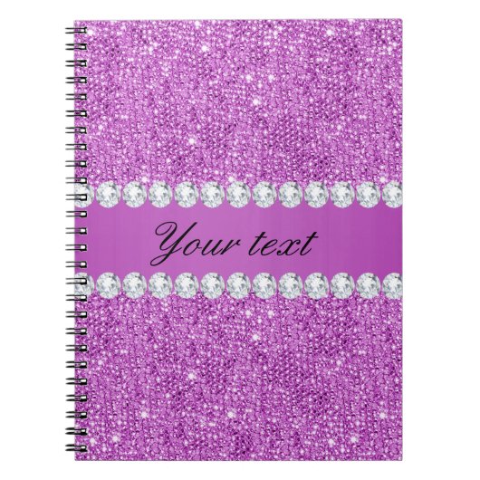 シックな紫色のフェイクなスパンコールおよびダイヤモンド ノートブック (正面)