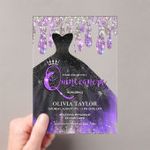 シックな紫色のブラッククリスタルドリップキンセアニェラ アクリル招待状 (インサイチュ (ポータブル))