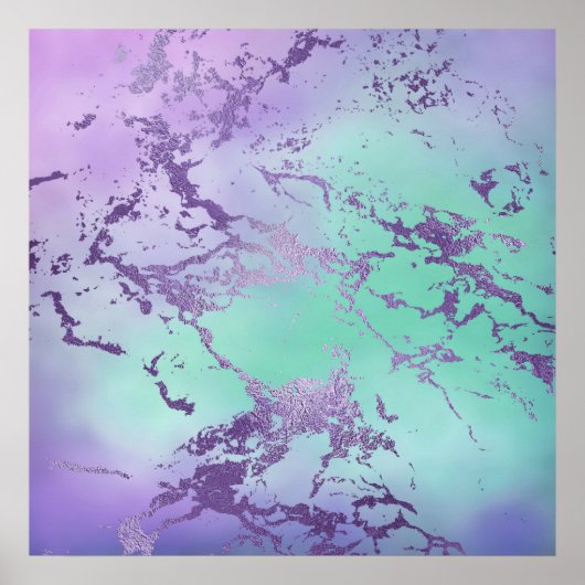 シックな紫色のブルーマーメイドウォーターカラーグラデーション大理石 ポスター (正面)