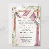 シックな紫色のホワイトキャノピー花模様リハーサルディナー 招待状 (正面)