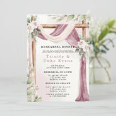 シックな紫色のホワイトキャノピー花模様リハーサルディナー 招待状 (スタンド正面)