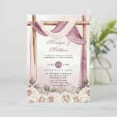 シックな紫色のホワイトキャノピー花模様結婚ズ 招待状 (スタンド正面)