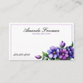 シックな紫色の水彩花の歯科医 名刺 (正面)