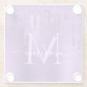 シックな紫色の滴下グリッターブラシメタルモノグラム ガラスコースター (裏面)