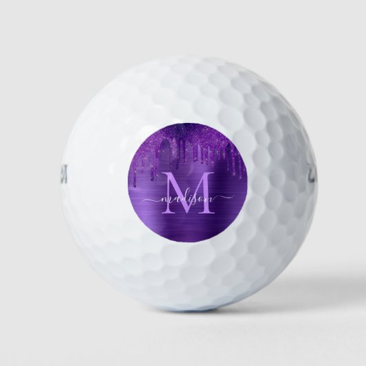 シックな紫色の滴下グリッターブラシメタルモノグラム ゴルフボール (正面)