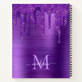 シックな紫色の滴下グリッターブラシメタルモノグラム ノートブック (裏面)