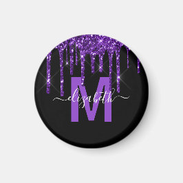 シックな紫色の滴下グリッターブラシメタルモノグラム マグネット