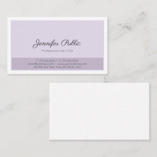 シックな紫色の白のお洒落な専門のエレガントな平野 名刺 (正面/裏面)