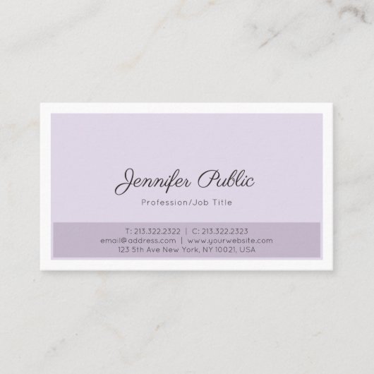 シックな紫色の白のお洒落な専門のエレガントな平野 名刺 (正面)