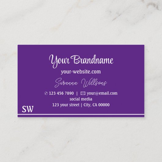 シックな紫色の白ストライプいとモノグラムスタイリッシュ 名刺 (裏面)