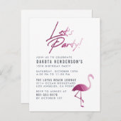 シックな紫色の色彩の鮮やかなフラミンゴのモダンな誕生会 インビテーションポストカード (正面/裏面)