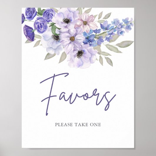 シックな紫色の花のスクリプトブライダルシャワーの好意 ポスター (正面)