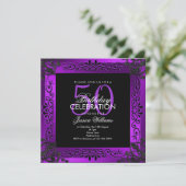 シックな紫色の装飾的な組み立てられた第50誕生日 招待状 (スタンド正面)