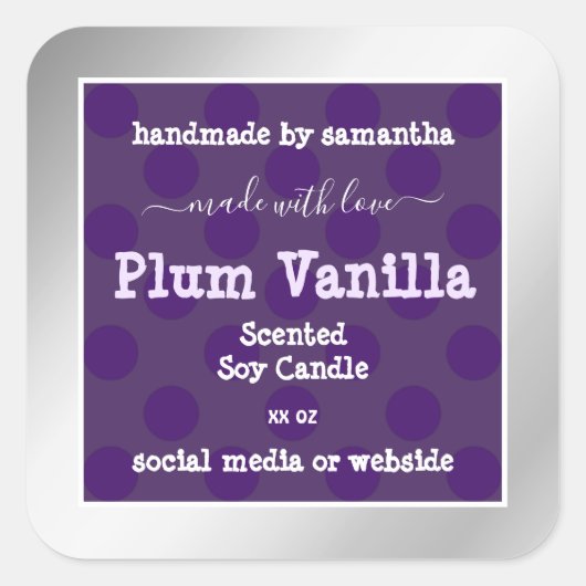 シックな紫色の製品包装ラベルシルバーフレーム スクエアシール (正面)