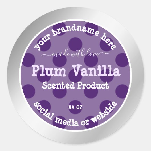 シックな紫色の製品包装ラベルシルバーフレーム ラウンドシール (正面)