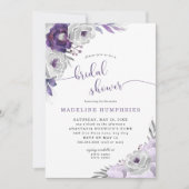 シックな紫色の銀製の水彩画の花柄のブライダルシャワー 招待状 (正面)