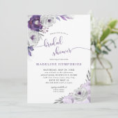 シックな紫色の銀製の水彩画の花柄のブライダルシャワー 招待状 (スタンド正面)