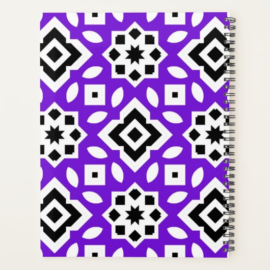 シックな紫色の黒と白のジオメトリックパーソナライズされたス プランナー手帳 (裏面)