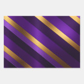 シックな紫、薄紫、および金ゴールド ストライプの ラッピングペーパーシート (正面)