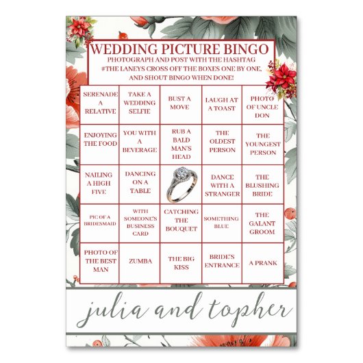 シックな結婚クリスマスのPic Bingo Tabletopの看板 テーブルナンバー (正面)