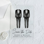 シックな結婚ゲイのTuxedo水の色は日付を保存 アクリル招待状