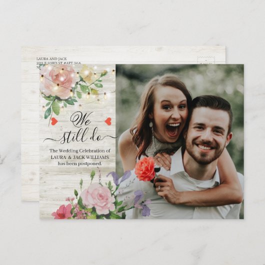シックな結婚フローラの延期We Still Do Photo 案内ポストカード (正面/裏面)