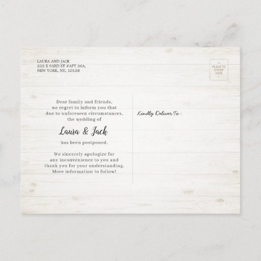 シックな結婚フローラの延期We Still Do Photo 案内ポストカード (裏面)