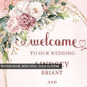 シックな結婚式のウェルカム くすんだピンクの花 ゴールド ポスター