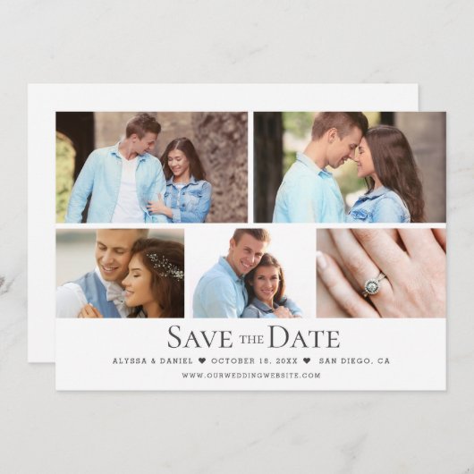 シックな結婚式の日付を保存するカスタムフォトグリッド 招待状 (正面/裏面)