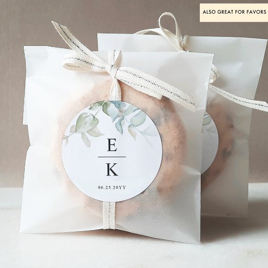 シックな結婚緑のモノグラム封筒用シール/好意 ラウンドシール