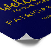 シックな結婚金ゴールドネイビーブルーサインへようこそ ポスター (角)