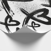 シックな絵を描黒と白のハートパターン ラッピングペーパー (角)