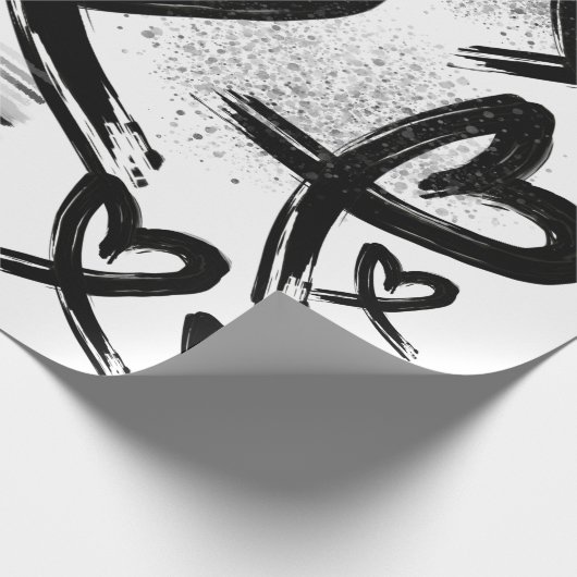 シックな絵を描黒と白のハートパターン ラッピングペーパー (角)