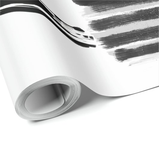 シックな絵を描黒と白のハートパターン ラッピングペーパー (ロールコーナー)