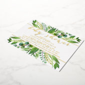 シックな緑とゴールドフォイルニュートラルベビーシャワー実在 箔招待状 (回転した状態)