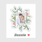 シックな緑と赤面水色フローラと写真 シール (シート)