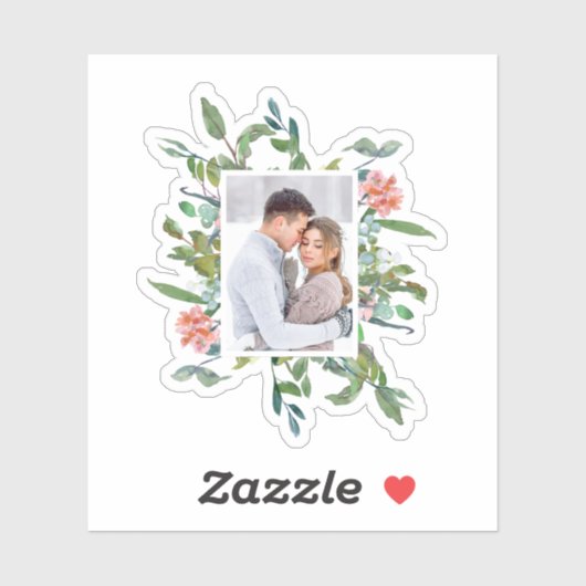 シックな緑と赤面水色フローラと写真 シール (シート)