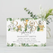 シックな緑のかわいいジャングル動物のベビーシャワー 招待状 (スタンド正面)