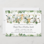 シックな緑のかわいいジャングル動物ベビーsipと参照 招待状 (正面)