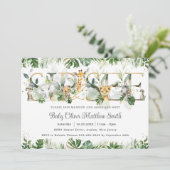 シックな緑のかわいいジャングル動物ベビーsipと参照 招待状 (スタンド正面)