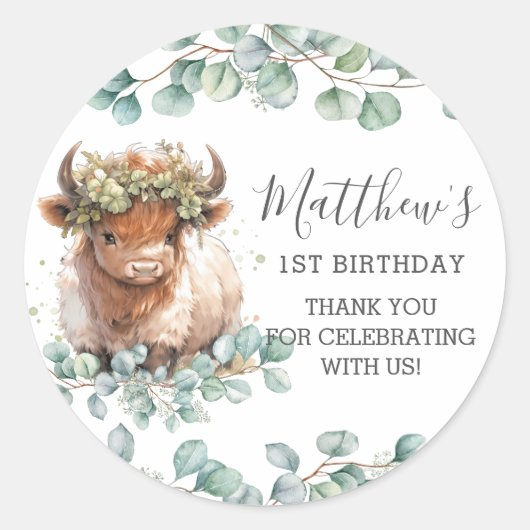 シックな緑のかわいいハイランドカウサンキュービター ラウンドシール (正面)