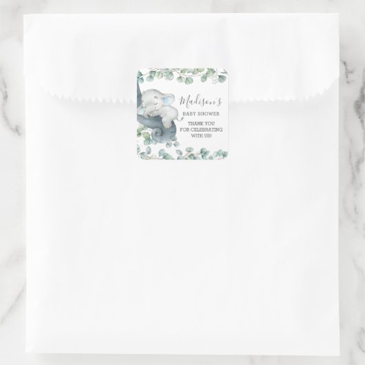 シックな緑のかわいい象の少年ありがとう スクエアシール (バッグ)