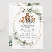 シックな緑のウッドランド動物ベビーシャワーニュートラル 招待状 (正面/裏面)