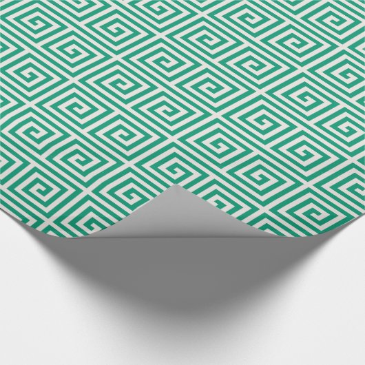 シックな緑のギリシャ鍵幾何学模様モノグラム ラッピングペーパー (角)