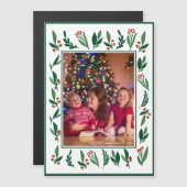 シックな緑のクリスマスファミリーフォトマグネットカード (正面/裏面)