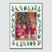 シックな緑のクリスマスファミリーフォトマグネットカード (正面)